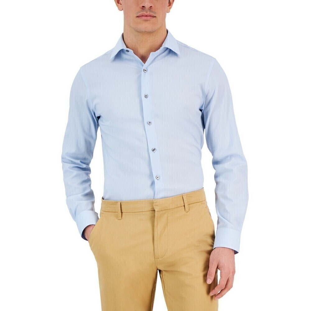 Alfani Men Slim-Fit Performance Dress Shirt Button up Light Blue 17-17 1/2 36-37